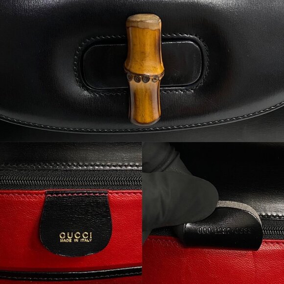 GUCCI Black Leather Bamboo Tote Bag - Picture 3 of 9